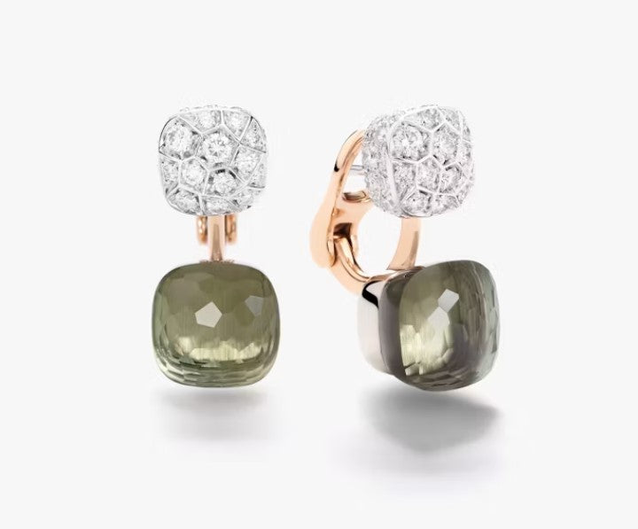 Orecchini Nudo Prasiolite e Diamanti