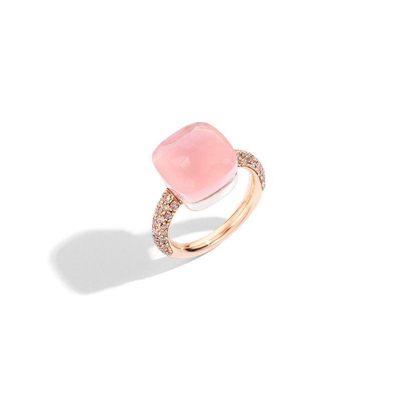 Anello Nudo Maxi Quarzo rosa e diamanti brown - Mendes Gioielli Shop online