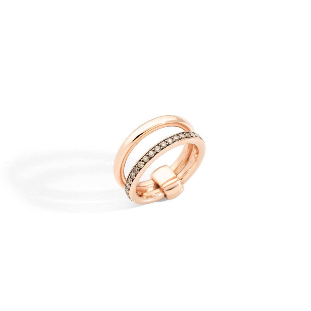 Anello Iconica Pomellato Doppio in oro rosa e diamanti brown - Mendes Gioielli Shop online